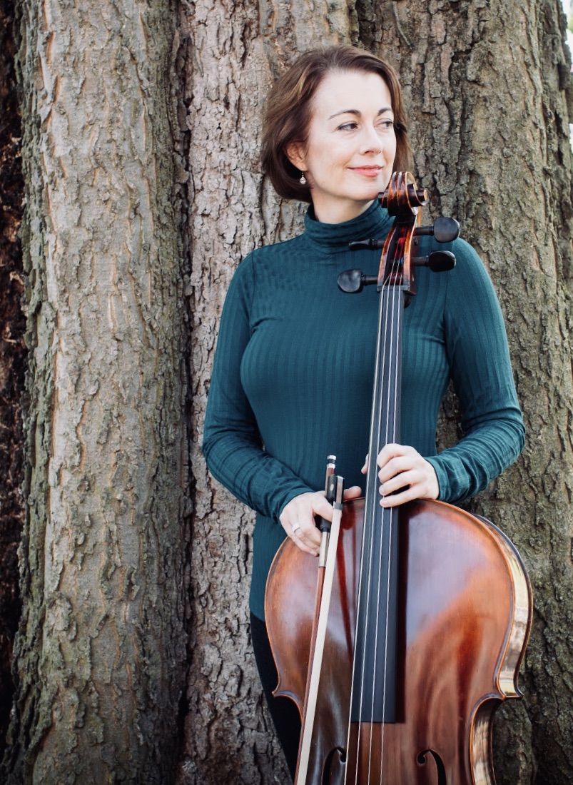 Dr. Amy Catron posed with a cello